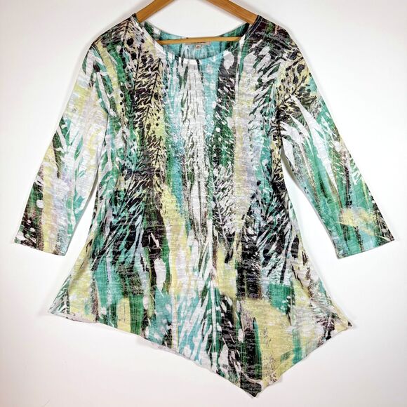 Jess & Jane Tunic Top Womens Medium Asymmetric Hem Rhinestone Abstract Shirt - Picture 1 of 13